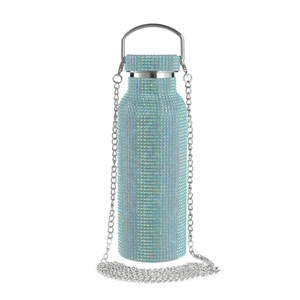 Bouteille d'eau en acier inoxydable avec strass incrustés, isolée sous vide, couleur violette, avec chaîne, gourde de sport pour l'extérieur - Product Image 4