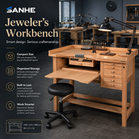 Banc de travail en bois massif avec tiroirs pour bijoux et travail du bois, capacité 85 kg, garantie 1 an, rangement multi-tiroirs