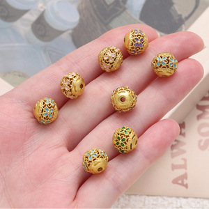 Copper Hollow Flower Round Beads Gold Metal DIY Jewelry Accessories <b>Spacer</b> Beads For Bracelets Yiwu Origin - Product Image 3