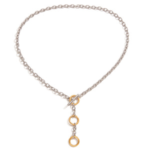 Stainless Steel Two-Tone Y-Shaped Chain <b>Necklace</b> With Gold <b>Ring</b> Pendant Geometric Design For Gift - Product Image 5
