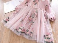 Robe en Tulle Brodé de Fleurs d'Automne Personnalisée pour Enfants Filles, Jolie Robe Décontractée pour Enfants