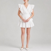 Robe Courte Blanche en Coton Brodé à Motifs Anglaise pour Femme, avec Volants Superposés et Smocké – Fabrication Artisanale