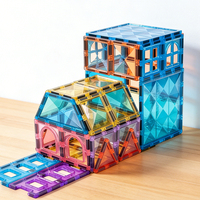 Magplayer Bloques de Construcción Magnéticos 3D, Juguetes Educativos de Construcción, 120 Piezas de Fichas Magnéticas Transparentes para Niños