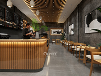 Comptoir de café-restaurant avec éclairage LED, armoires en bois écologiques, personnalisable pour les espaces de vente au détail