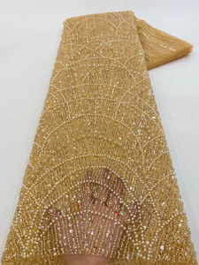 ลูกไม้ตาข่ายประดับลูกปัดหรูหรา ni.ai ผ้าลูกไม้สีฟ้าปักเลื่อมด้วยไข่มุกสำหรับชุดแต่งงาน - Product Image 5