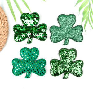 Nueva llegada parches bordados con purpurina hinchados venta al por mayor bolso del día de San Patricio decoración personalizada bordado lentejuelas parche hierba - Product Image 1