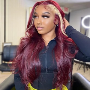 Chồn Hôi sọc đỏ tía với wig13x6 HD ren phía trước glueless Pre ngắt tóc giả với bé tóc cơ thể sóng với bé tóc - Product Image 1