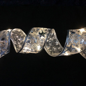 Lampu Hias Pohon Natal LED Perak Emas Pita Daun Satin Lampu String Sutra LED untuk Liburan Pesta Dalam Ruangan - Product Image 5