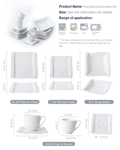 Fenn Bộ Bữa Ăn Tối Vuông Tấm Bát Chén Đĩa Món Ăn Gốm Bộ Ăn Uống Cổ Điển Trắng Bộ Đồ Ăn Đặt Quảng Trường Dịch Vụ - Product Image 2