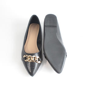 Zapatos Planos de Punta Puntiaguda para Mujer con Decoración de Cadena Metálica, Zapatos Planos Transpirables de PU para el Uso Diario - Product Image 1