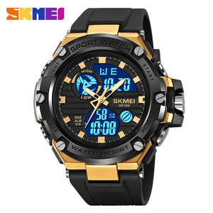 Skmei Men's Sport Watch Dual Display Electronic Watch Waterproof TPU Strap Alarm <b>Clock</b> Black Gold - Product Image 2
