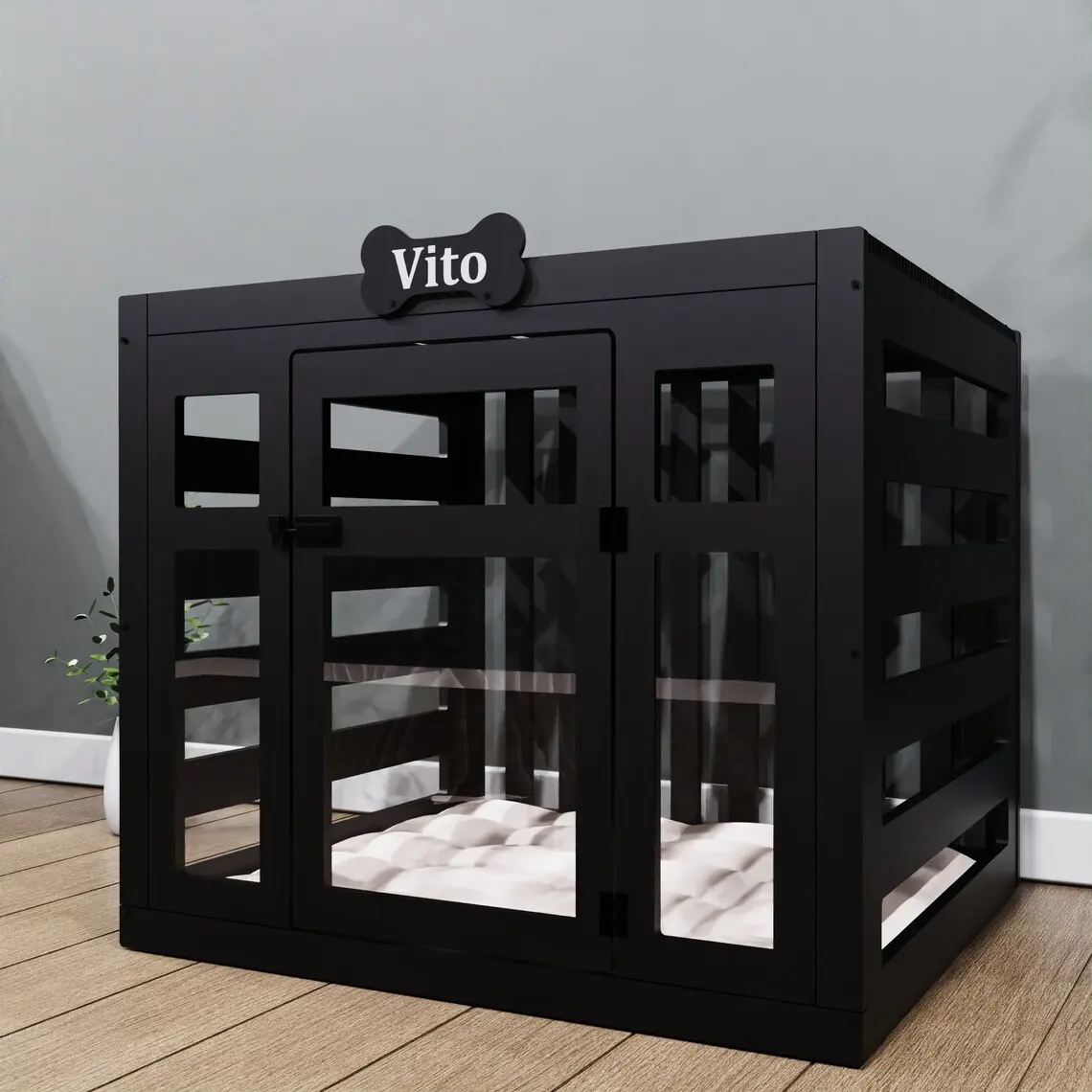 Wood Luxury Dog Kennel Furniture Indoor Dog Crate Furniture Side Cabinet Table Modern Dog Crate