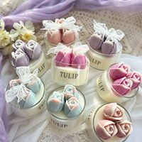 Bougie parfumée artisanale élégante en dentelle dégradée, motif tulipe, pour l'ambiance des fêtes, cadeau de mariage, parfum d'ambiance fait main