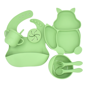 Ensemble de 5 pièces pour bébé en silicone, dessin animé, bol à ventouse, assiette, tasse, bavoir, cuillère, fourchette, 0-12 mois, antidérapant, sans BPA - Product Image 6