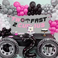 Dekorasi Ulang Tahun Two Fast Two Curious untuk Anak Perempuan, Spanduk Two Fast Two Curious, Mobil Balap Pink, Perlengkapan Pesta Balap Ulang Tahun ke-2