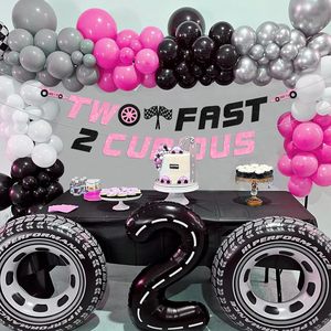 Décorations d'<span class=keywords><strong>anniversaire</strong></span> pour fille 'Two Fast Two Curious', Bannière 'Two Fast Two Curious', Voiture de course <span class=keywords><strong>rose</strong></span>, Fournitures de fête sur le thème des courses pour le 2ème <span class=keywords><strong>anniversaire</strong></span> - Product Image 3