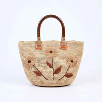 Sac à main bohème en paille pour femme, broderie florale, bandoulière amovible, fermeture éclair, fait main, grande capacité, sac de plage écologique