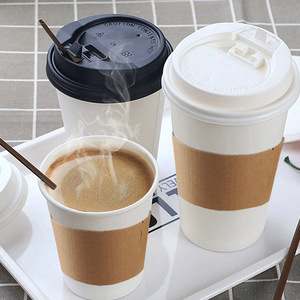 Custom Logo Craft Paper Disposable Double Wall Cups with Lid Cover for Hot Coffee Tea & Wine-Biodegradable