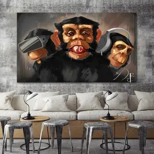 Decoración del hogar, decoraciones interiores, carteles de 3 monos, imágenes de Gorilla, pintura de pared moderna, lienzo, impresiones artísticas de pared