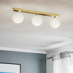 Plafonnier moderne en laiton brossé doré à 3 lumières <span class=keywords><strong>Globe</strong></span> en verre blanc <span class=keywords><strong>Luminaire</strong></span> encastré pour salle à manger Couloir - Product Image 2