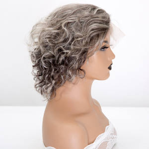 วิกผมลูกไม้ด้านหน้าสีเกลือพริกไทยแบบโมโนโทป <span class=keywords><strong>ผม</strong></span>แท้ 10 นิ้ว แบบลอน มีสินค้าพร้อมส่งสำหรับผู้สูงอายุ - Product Image 3