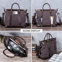 Sac fourre-tout unisexe vintage en daim et cuir de vachette OEM pour ordinateur portable 14,2 pouces, avec garniture en cuir huilé, grande capacité, pour hommes et femmes, idéal pour les voyages et le quotidien