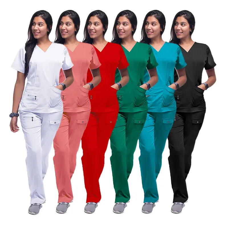 Sıcak satış OEM doktor üniformaları hemşire tıbbi üniforma klinik fırçalayın setleri kısa kollu pantolon üniforma kadın hemşirelik scnursing Tops