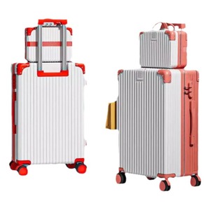 Valise de voyage rétro pour femme de 20 pouces, valise en cuir pour étudiant de 24 pouces avec roues silencieuses pour chariots et trolleys - Product Image 2