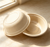 Bol à salade rond en bagasse de canne à sucre biodégradable Sumkoka 24oz 32oz, jetable, compatible micro-ondes, qualité alimentaire, avec couvercle
