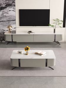 Table basse moderne avec rangement, plateau en verre trempé, structure en métal, design minimaliste, meubles de salon - Product Image 5