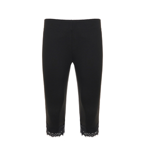 Pantalones de Verano Elegantes y Transpirables de Punto Ajustados con Ribete de Encaje, Color Sólido, Elásticos, Largos hasta la Rodilla para Mujer - Product Image 6