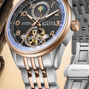 Montre automatique pour homme BG5808, 42 mm, montre-bracelet mécanique de luxe, 5 ATM, saphir, cadran squelette lumineux, soleil, lune, 24 heures - Product Image 3