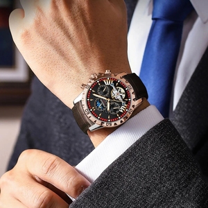 นาฬิกาข้อมือผู้ชาย Poedagar Hollow Tourbillon ระบบออโตเมติก หรูหรา สายหนัง กันน้ำ เรืองแสง นาฬิกาจักรกล - Product Image 5