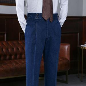 Abiti da <span class=keywords><strong>Uomo</strong></span> in Denim Oxford <span class=keywords><strong>Blu</strong></span> Eleganti Doppiopetto su Misura Abiti Casual Moderni Smoking con Risvolto a Punta <span class=keywords><strong>Blazer</strong></span> Business - Product Image 5