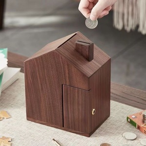 Tirelire en bois avec serrure à clé pour enfants, boîte à monnaie, design moderne et simple - Product Image 3