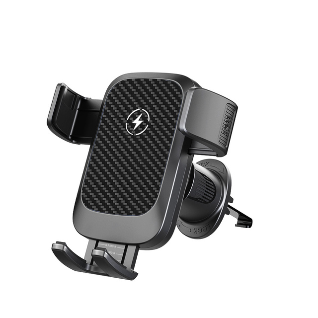 15W Qi Fast Charging Wireless Car Charger Mount Auto-Clamping Phone Holder with Air Vent Clip and Type-C for Smartphone
