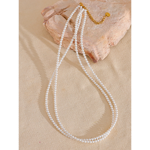 Jinyoue 2641 <span class=keywords><strong>perle</strong></span> artificiali fatte a mano a doppio strato accatastamento collana da <span class=keywords><strong>donna</strong></span> in acciaio inossidabile elegante gioielli di alta qualità - Product Image 4