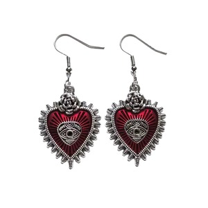 Pendientes Unisex de Aleación con Forma de Corazón de Rosa Salvaje, Estilo Gótico Oscuro, Punk, Retro Europeo y Americano, con Gota de Aceite y Ojo de Sangre - Product Image 4