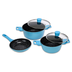 Modern <b>Ceramic</b> Marble Coated Pot <b>Pan</b> Silicone Glass Lids Bakelite Handles Non-Stick Forged Aluminum Cookware Set for Gas - Product Image 2