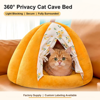 Lit pour chat en forme de citrouille, fermé, chaud et doux, en peluche, pour chats d'intérieur et petits chiens