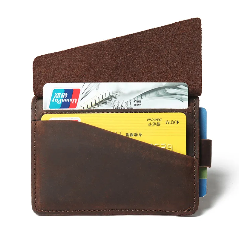 Sac en cuir véritable avec logo personnalisé vintage mince pop-up porte-cartes de crédit avec blocage RFID pour hommes