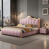 Lit de Luxe Moderne et Confortable en Similicuir, Cadre de Lit Double/Queen/King en Bois Massif avec Rangement Intégré, Idéal pour Chambre Haut de Gamme