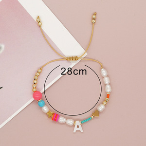 Pulsera de perlas de concha de 26 letras, oro de 18 quilates, regalos coloridos de corazón, abalorios de letras para pulseras, pulseras con cuentas - Product Image 6