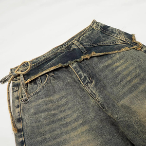 Pantalones Vaqueros Retro Lavados con Diseño Único y Bordes Irregulares, Corte Holgado y Recto, Estilo Urbano Desestructurado - Product Image 5