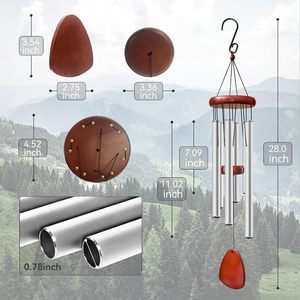 28-inch silver aluminum-wood music <b>wind</b> <b>chime</b> is outdoor waterproof and suitable for outdoor, garden and courtyard decoration - Product Image 1