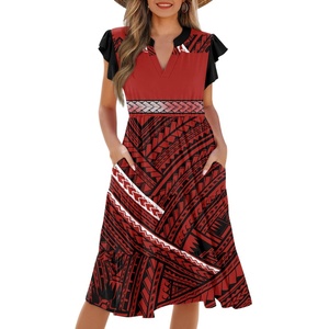 Personalizable Vestido de Poliéster con Cuello en V y Bolsillo EN LA Cintura para Mujer de Polinesia - Product Image 5