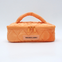 Bolsa de Cosméticos Acolchada de Moda al por Mayor, Neceser con Logotipo Personalizado, Organizador Suave con Cremallera, Bolso de Maquillaje con Asa