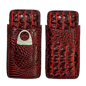 Factory Direct Sale Portable Leather Cigar Case 3 Tube Holder Humidor Cigars Accessories With Cutter Gift