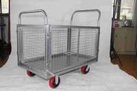 Chariot à main robuste à quatre roues avec clôture fixe en treillis métallique, résistant à l'usure, pour le transport de marchandises en entrepôt industriel et atelier