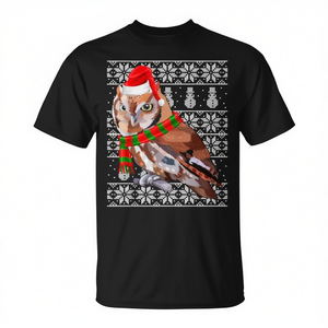 Camiseta navideña fea con diseño de sombrero de Papá Noel y búho chillón del este - Product Image 2